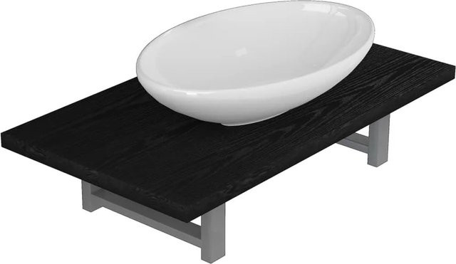 vidaXL 2-tlg. Badmöbel-Set mit Waschbecken und Wandregal aus Keramik und Holzwerkstoff in Schwarz und Weiß, B/T/H: 60,0 x 40,0 x 16,3 cm - Bild 1