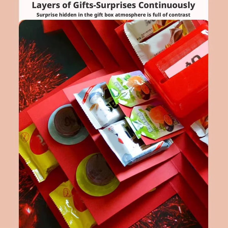 Kreative DIY Explosionsbox aus Papier zum Selbermachen in Grün und Rot für Valentinstag, Geburtstag, Hochzeit oder Jahrestag - Bild 4
