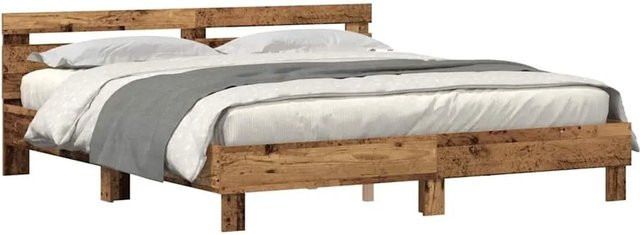 vidaXL Bettgestell aus Holzwerkstoff in Braun mit USB-Ladeport und Unterbettbeleuchtung B/T/H: 200 x 200 x 204 cm - Bild 1