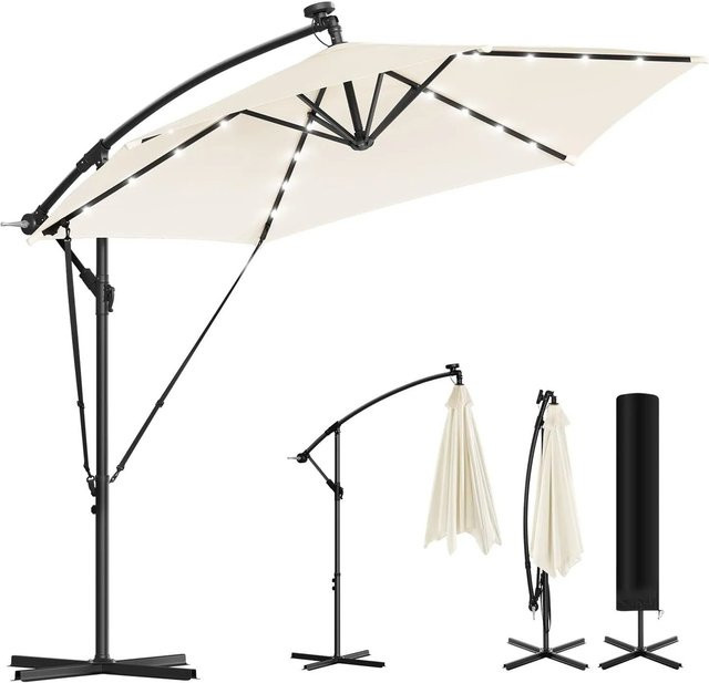 WOLTU Sonnenschirm mit Solar-LED-Beleuchtung, 360 Grad drehbar, Farbe: Beige oder Grau, H x B x T: 293 x 258 x 293 cm - Bild 1