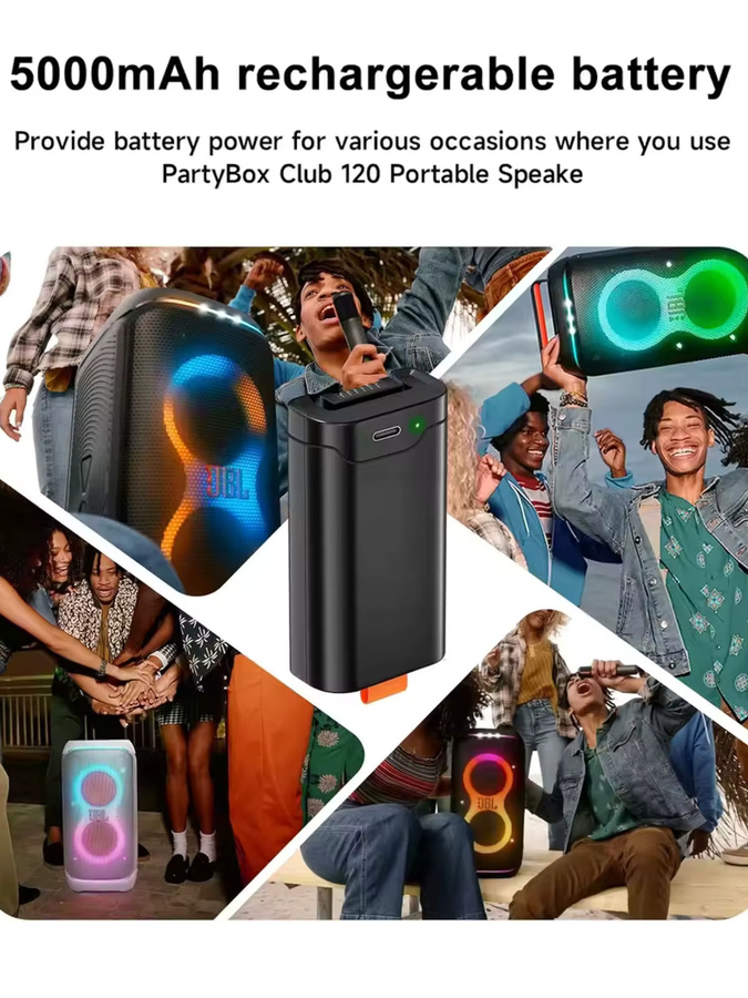 JBL Ersatzakku 7,2V 5000mAh für PartyBox Club 120 Bluetooth-Lautsprecher inklusive Typ-C-Ladegerät, Schwarz - Bild 4
