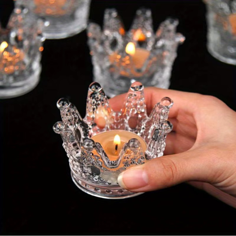 Europäischer Kristall-Kronen-Kerzenhalter aus Glas in Transparent für Tealight und Duftkerzen zur Dekoration - Bild 2