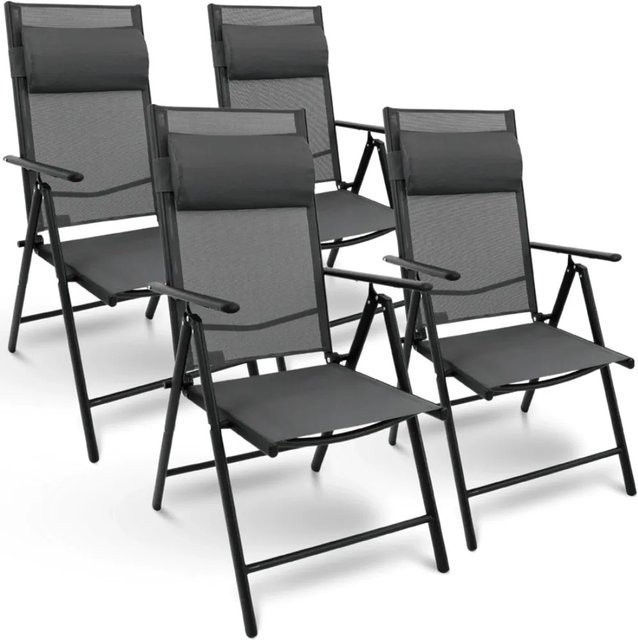 DELUKE 4er Set Gartenstühle Hochlehner mit verstellbarer Rückenlehne und Kopfkissen, klappbare Gartenstühle aus Stahl und Textilene-Gewebe, wetterfest, Anthrazit - Bild 1