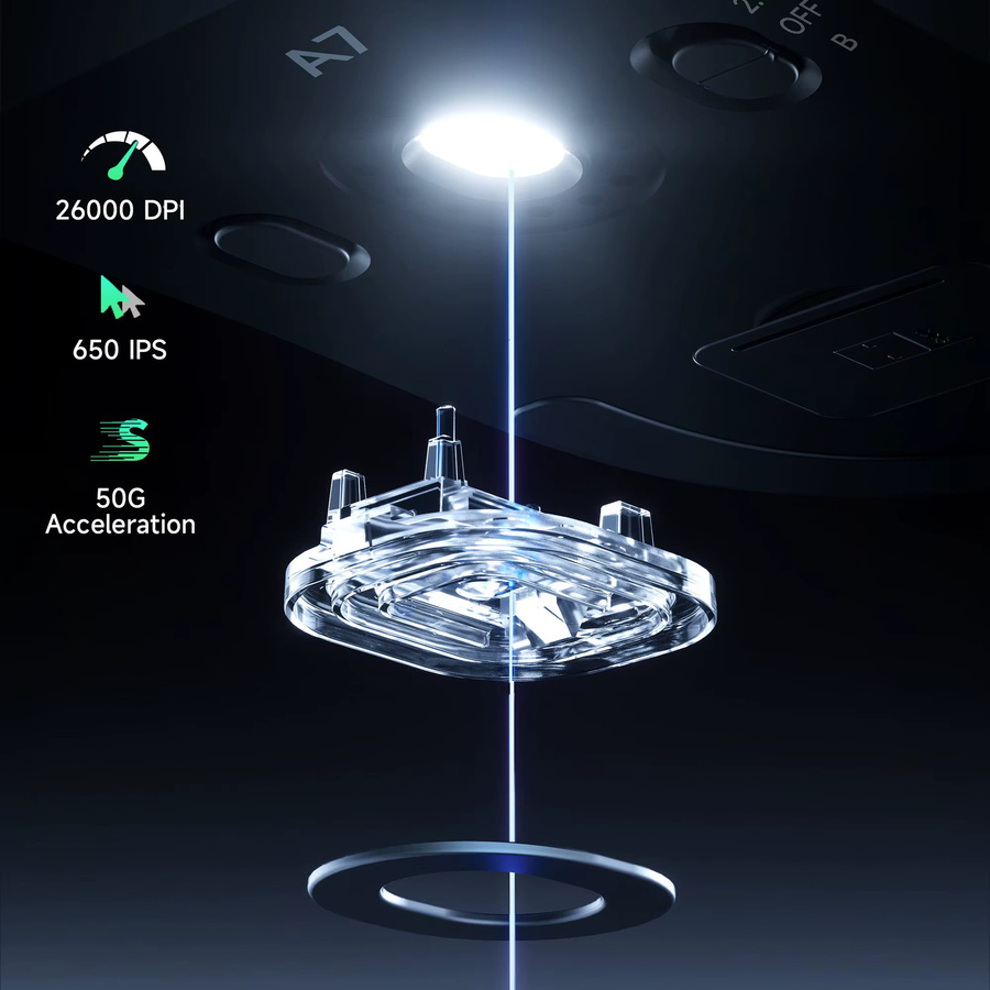 MCHOSE A7 V2 Pro Ultra Kabellose Gaming-Maus in Weiß mit PAW3395 Sensor, 42000 DPI und 8KHz Tri-Mode Technologie - Bild 3