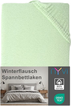 NYVI Spannbettlaken DreamScience Winterflausch in Eukalyptus, Wärmendes und kuschelweiches Bettlaken für Matratzen bis 22 cm Höhe, Größe: 90 x 200 cm oder 100 x 200 cm