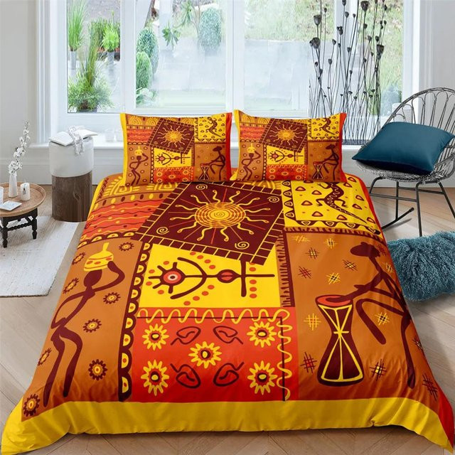 Binchi Fitness Ethno-Bettwäsche-Set in Orange im Boho-Stil aus Polyester, B/H: 140 x 210 cm - Bild 1
