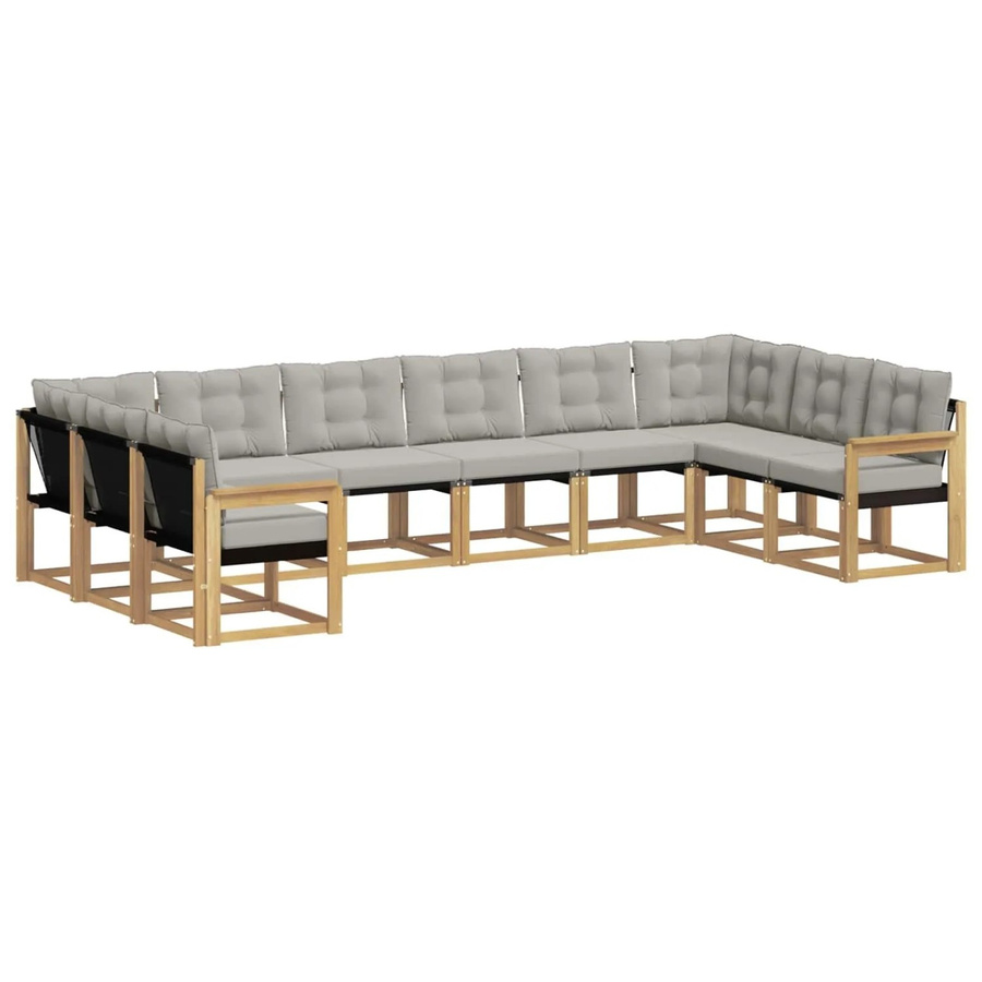vidaXL Outdoor-Sofagarnitur in U-Form aus Akazienholz mit Textilene und Kissen in Weiß-Hellgrau - Bild 2