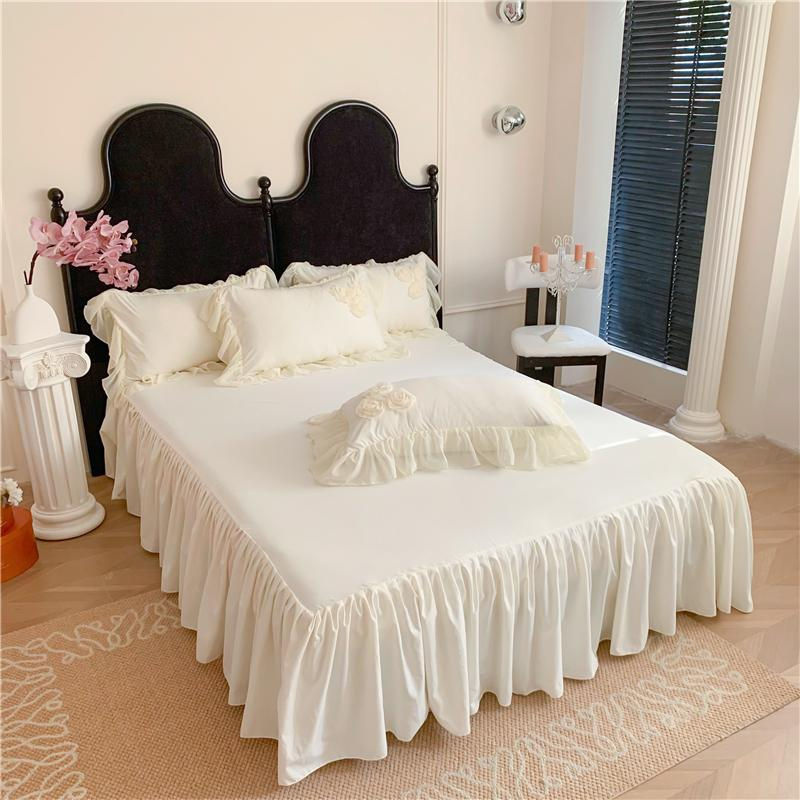 4-teiliges Bettwäscheset Bin Chi Textiles im koreanischen Prinzessinnenstil mit Blumen, Spitze und Rüschen in Gelb, B/H: 150 x 200 cm - Bild 2
