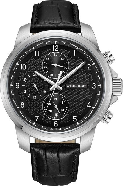 Police Herrenuhr, Quarz, Edelstahl, 44 mm, Leder, Schwarz, 5 ATM - Bild 1