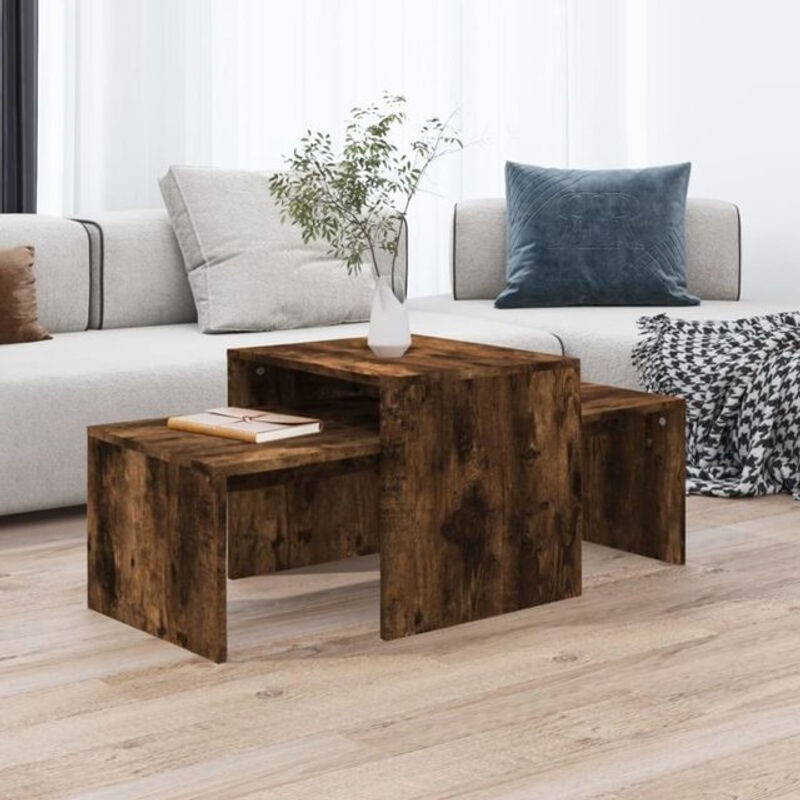 Vidaxl Satztisch Couchtisch-Set in Braun im Modern Industrial Design aus Holzwerkstoff, B/T/H: 100 x 48 x 40 cm - Bild 1