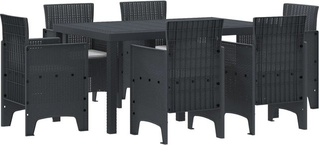vidaXL 7-teilige Garten-Essgruppe aus Poly-Rattan mit Kissen in Anthrazit - Bild 1