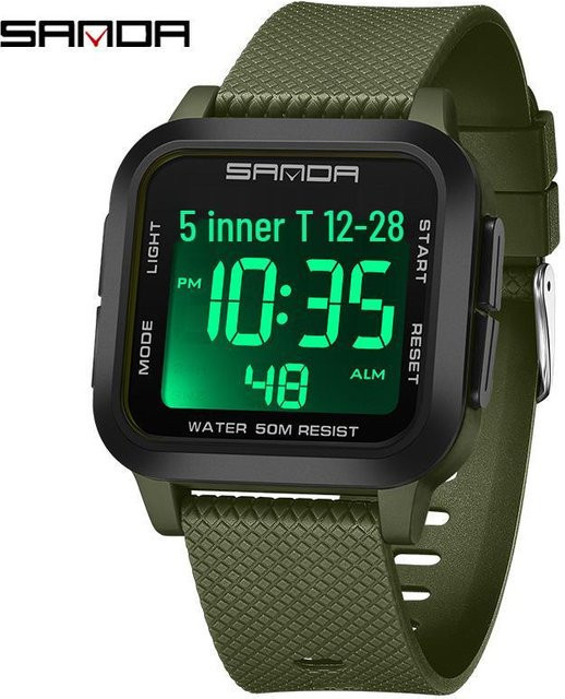 SANDA Sportarmbanduhr, Digitaluhr, eckig, grün, Unisex - Bild 1