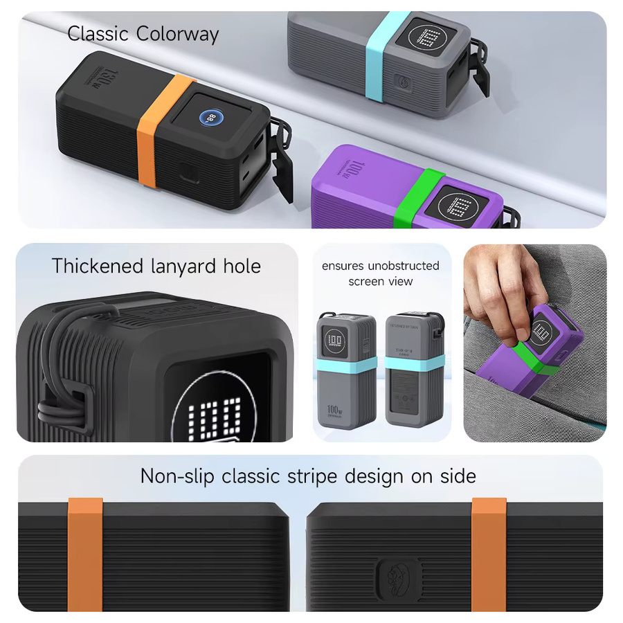 SIKAI Silikonhülle für Ugreen 130 W/100 W 20000 mAh Power Bank mit Datakabel-Aufbewahrung und Anti-Drop Design in Schwarz und Orange - Bild 6