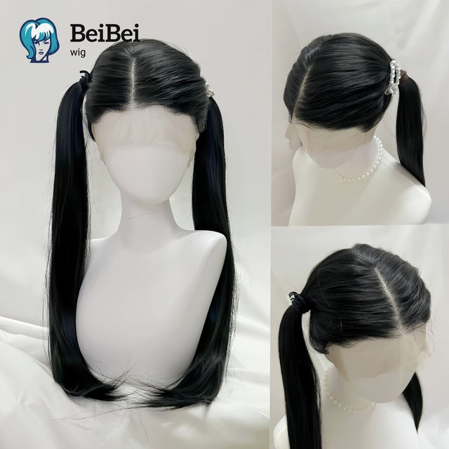 Schwarze synthetische Perücke für Damen, 66 cm, gerade, Hochtemperaturfasern - Bild 1