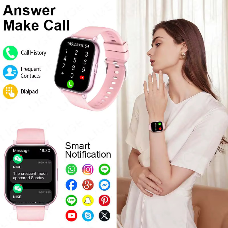 LIGE Smartwatch, 1,83 Zoll, Silikon, pink, Unisex - Bild 2