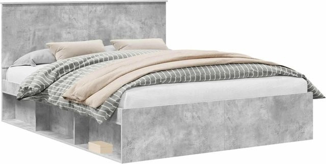 vidaXL Bettrahmen mit Kopfteil aus massivem Kiefernholz und Holzwerkstoff in Betongrau, B/T/H: 160 x 200 cm - Bild 1