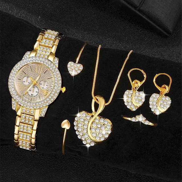 RUNERR Schmuckset, Armbanduhr, Ring, Halskette, Ohrringe, Gold, Kristall, Damen - Bild 1
