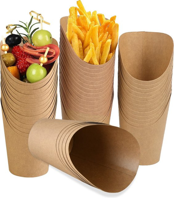 ZQNYCY Einweg Snack Becher aus Kraftpapier für Pommes und Desserts in Weiß und Braun B/T/H: 12,0 x 6,0 cm - Bild 1