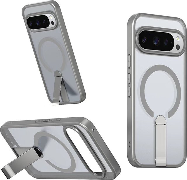 Magnetische Metall-Handyhülle mit unsichtbarem Halter für MagSafe und Objektivschutz für Google 10Pro XL und 9A in Grau und Transparent - Bild 1