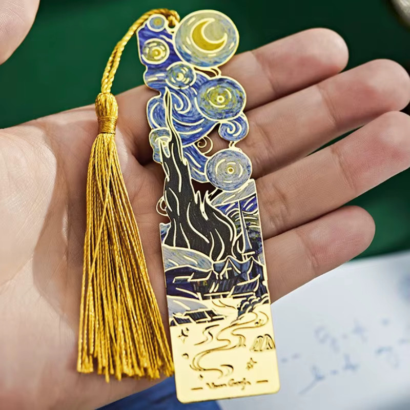 Kunstvolles Metall-Lesezeichen mit Ölgemälde-Design in Gelb und Multicolour für Erwachsene - Bild 5
