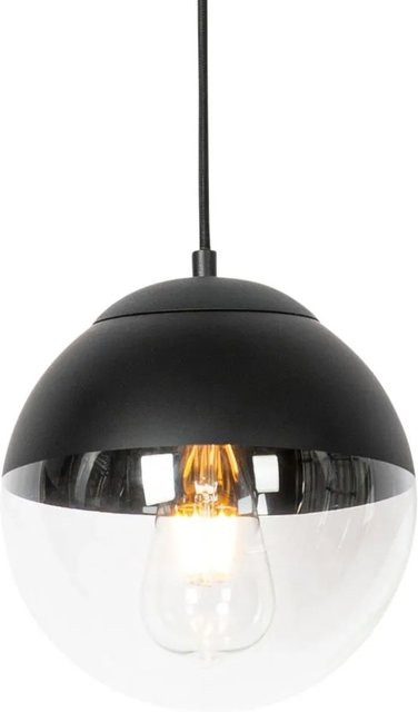 QAZQA Retro Hängelampe Eclipse in Schwarz mit klarem Glas, dimmbar, E27, kugelförmig - Bild 1