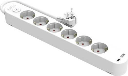 Heitronic Steckdosenleiste VO-501455 mit Schalter, USB-A und USB-C, Weiß - Bild 1