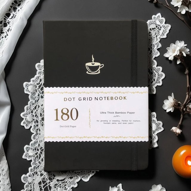 Buke Notebook A5 gepunktetes Hardcover-Tagebuch in Schwarz mit silbernem Rand, 160 Seiten aus 180 g/m2 Bambuspapier mit Lesezeichen - Bild 1