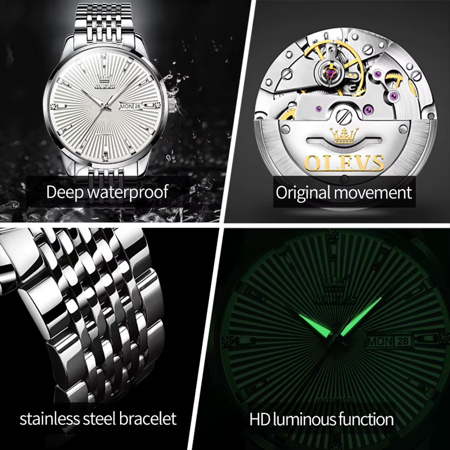 OLEVS Armbanduhr Automatik, Edelstahl, Silber, Herren - Bild 4