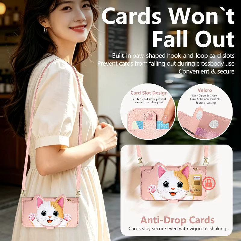 Niedrige Katzen-Lederhülle mit Kartenhalter als Crossbody Wallet für Samsung Galaxy S27 S26 S25 S24 S23 Plus Ultra FE Edge in Blau - Bild 3