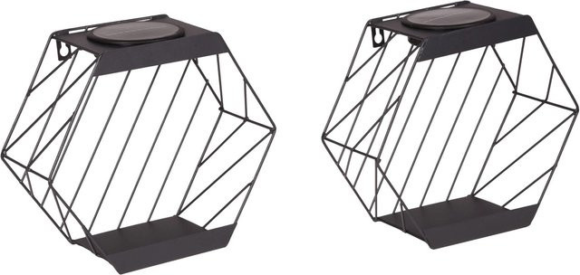 DELUKE Solar-Pflanzregal KURT 2er Set aus Stahl in Schwarz mit integrierter Beleuchtung, B/T/H: 25 x 11 x 28,5 cm - Bild 1
