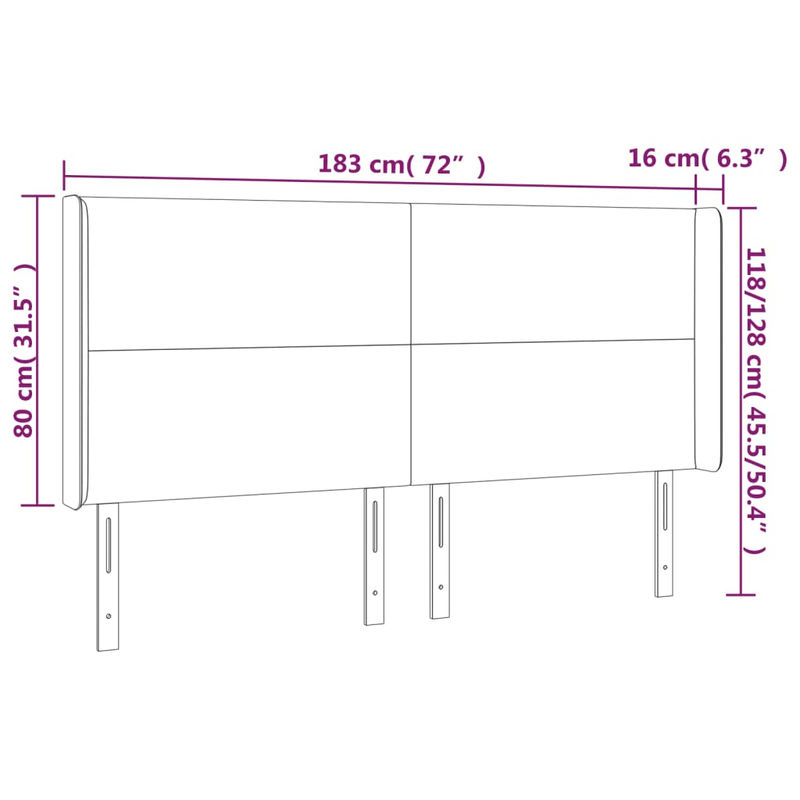 Vidaxl Bettkopfteil mit LED in Cremefarben, modern gepolstert, B: 183 cm, T: 16 cm, H: 118/128 cm - Bild 2