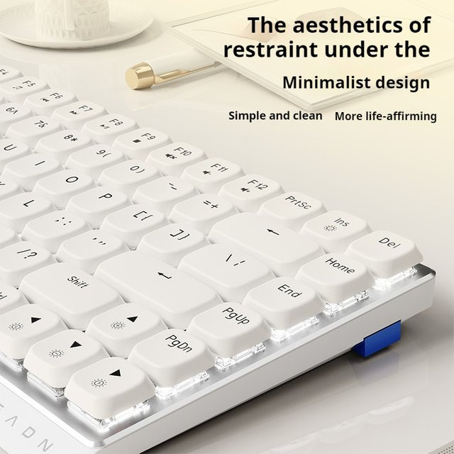 EWEADN Tri-Mode Gaming-Tastatur mit 84 Tasten, Low Profile mechanische Tastatur mit weißer Hintergrundbeleuchtung für PC und Laptop - Bild 1