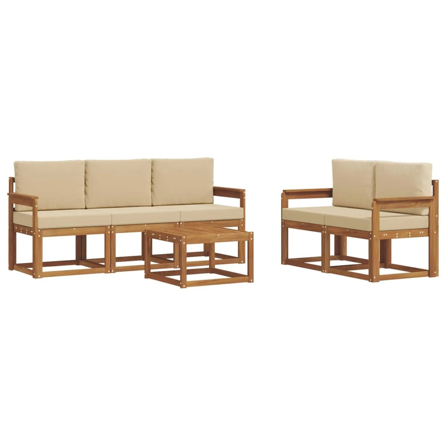 vidaXL Outdoor-Gartenmöbel Set aus Akazienholz mit 5 Sesseln, Tisch und Kissen in Natur und Beige - Bild 2