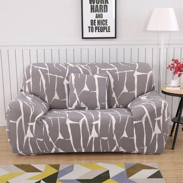 Stretch-Sofabezug von Your Warm Home in Grau mit floralem Muster für Dreisitzer-Sofas, Breite: 190-230 cm - Bild 1