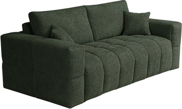 Vente-unique Schlafsofa Issoro in Grün mit Bouclé-Stoff, Breite: 235 cm - Bild 1