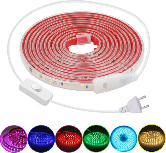 WAAJEA RGB LED-Streifenlicht, 220 V, 120 LEDs/m, selbstklebend und schneidbar, 10 cm Breite, Multicolour - Bild 1