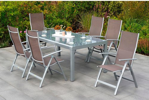 Merxx Gartenmöbelset Carrara 7-teilig aus Aluminium und Textil mit Sicherheitsglas in Taupe - Bild 1