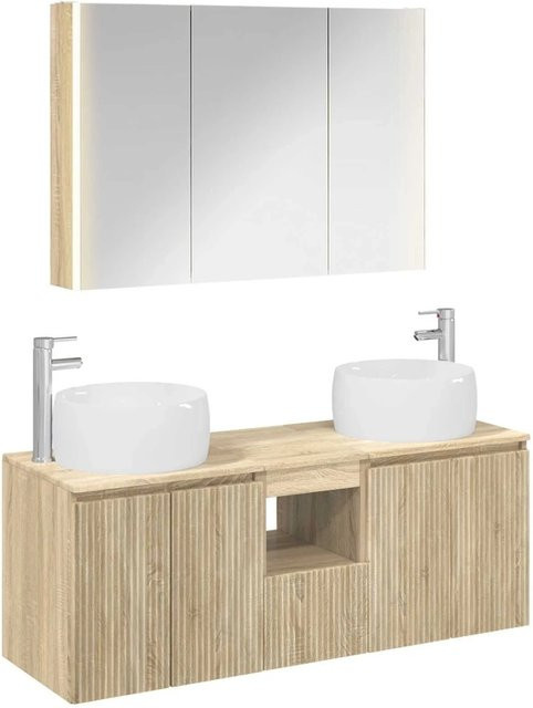 vidaXL Badezimmerschrank-Set 4-teilig in Sonoma-Eiche, modernes Design mit LED-Beleuchtung und Waschtischunterschrank, Braun - Bild 1