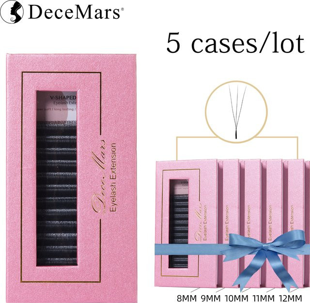 DeceMars 5er-Set V-förmige 3D-Wimpernverlängerungen, 12 Reihen/Tray - Bild 1