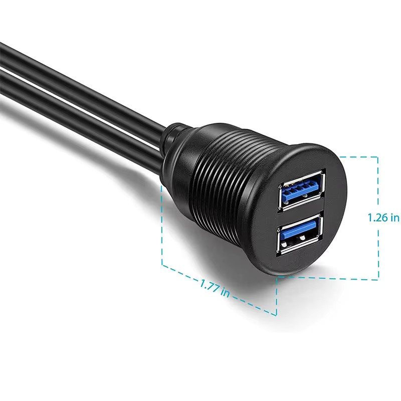GISAEV Unterputz-Verlängerungskabel für Auto und Boot mit Dual USB 3.0 und AUX 3,5 mm Jack in Schwarz - Bild 4