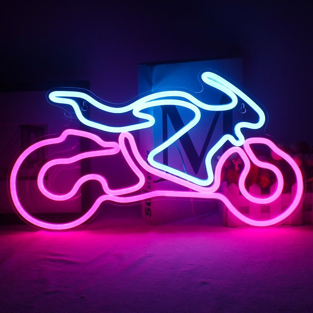 Wanxing Motorrad LED Wanddekoration USB-betrieben für Garage und Club - Bild 1