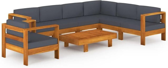 vidaXL 8-tlg Garten-Lounge-Set aus geöltem Akazienholz mit grauen Auflagen Modell 2 - Bild 1