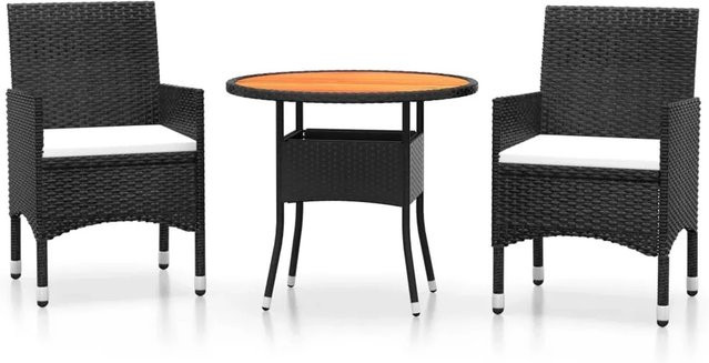 vidaXL 3-tlg Garten-Essgruppe aus Poly Rattan in Schwarz Modell 13 - Bild 1