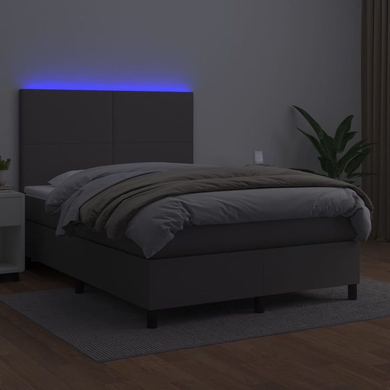 Vidaxl Kontinentalbett mit Matratze und LED in Grau aus Kunstleder, B/T: 140 x 200 cm - Bild 3