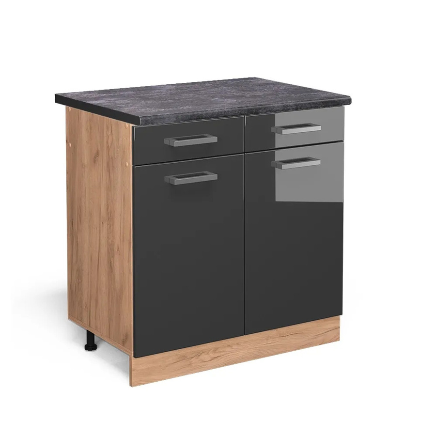 Vicco Küchenunterschrank R-Line in Anthrazit Hochglanz und Goldkraft Eiche, Breite: 80 cm - Bild 2