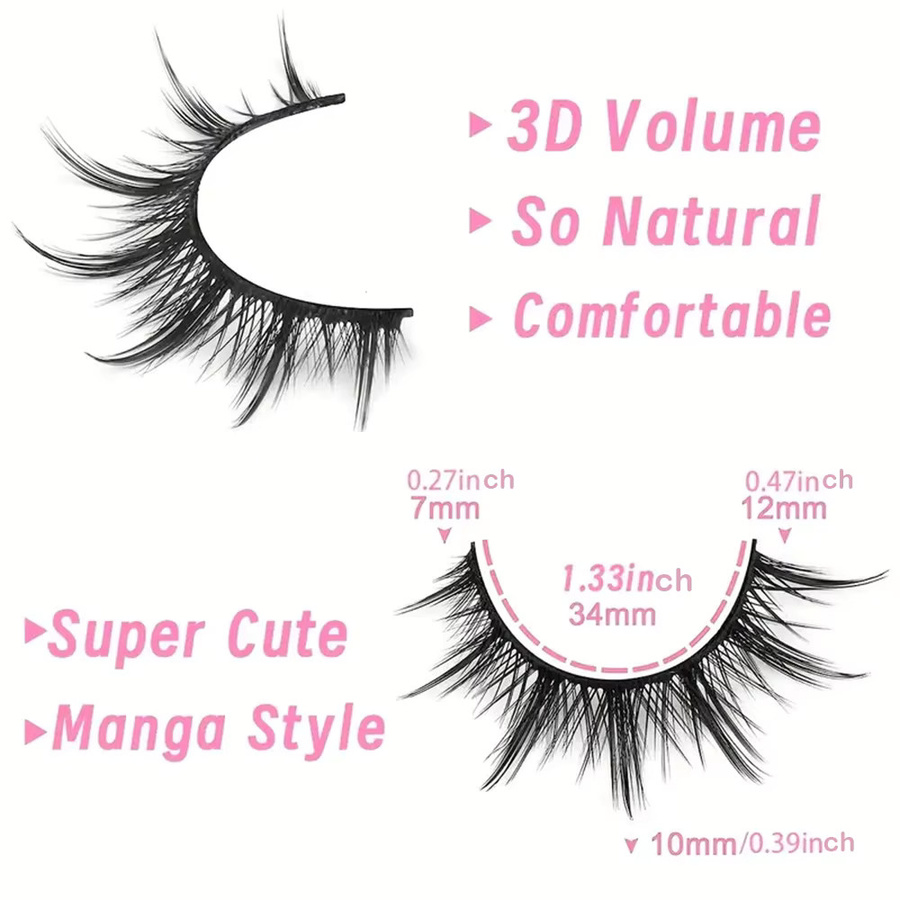 Künstliche Wimpern Manga Anime, Black, 10 Paar, Natürlich, Unisex - Bild 2