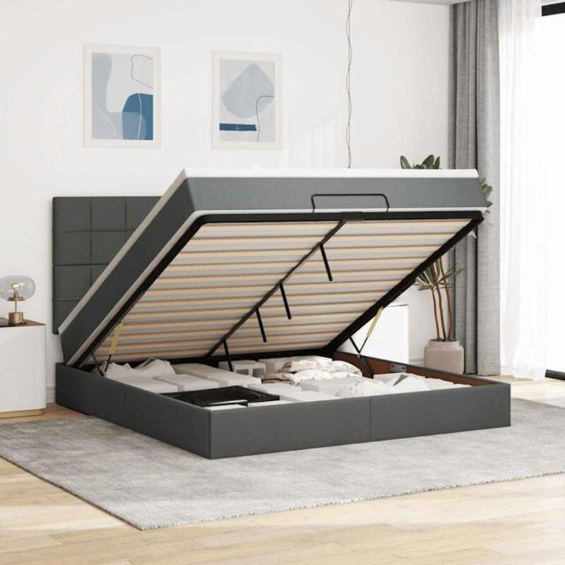 Vidaxl Polsterbett Ottoman mit Matratze und LED in Anthrazit Grau, B/T/H: 160 x 200 cm - Bild 1