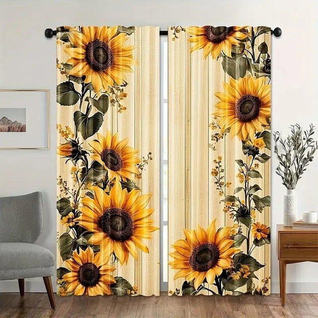 Tonnika Chen Vorhang mit Sonnenblumen-Design aus Polyester für Schlafzimmer und Küche, Breite: 100 cm, Höhe: 70 cm - Bild 1