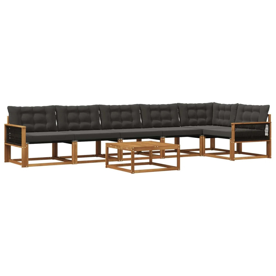 vidaXL Outdoor-Sofagarnitur L-Form aus massivem Akazienholz mit 7 Textilene-Kissen in Natur und Schwarz - Bild 2