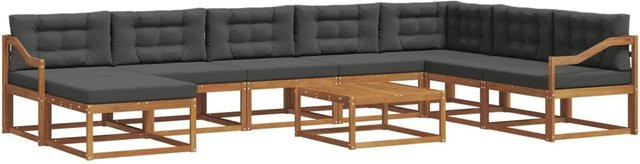 vidaXL Outdoor-Sofagarnitur 9-teilig aus Akazienholz mit Kissen in Anthrazit und Natur - Bild 1